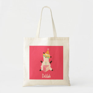 Bolsa Tote Animais de Festa Llama Aniversário Meninas Rosa