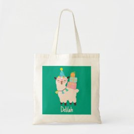 Bolsa Tote Animais de Festa Llama Aniversário Meninas Verde