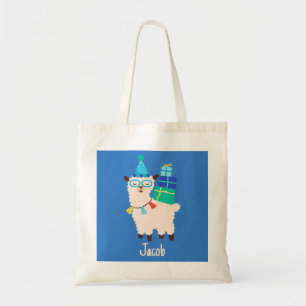 Bolsa Tote Animais de Festa Llama Aniversário Meninos Azul