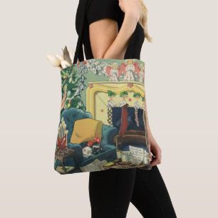 Bolsa Tote Animais de Natal Vintage na Sala de Estar