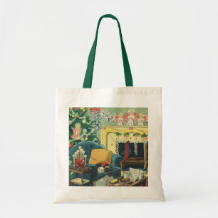 Bolsa Tote Animais de Natal Vintage na Sala de Estar