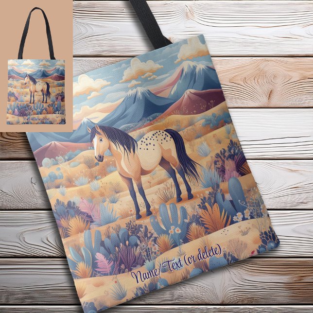 Bolsa Tote Animais de Pano de Cavalo de Casca (Buckskin Horse Girl Pony Cactus Animal Personalized Custom Tote Bag)