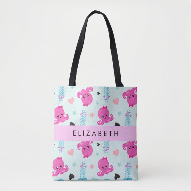 Bolsa Tote Animais do Mar, Octopus, água-viva, coração, seu n (Frente)