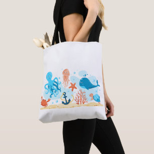 Bolsa Tote Animais do Oceano Marinho Azul