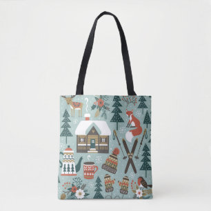 Bolsa Tote Animais Florestais: Inverno Vintage Sem Costura.