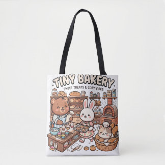 Bolsa Tote Animais fofos assando cupcakes e pão
