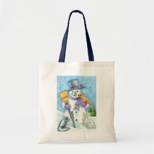 Bolsa Tote Animais Fofos Construindo um Boneco de Neve para o