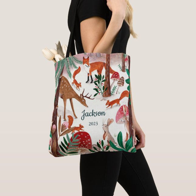 Bolsa Tote Animais Fofos da Floresta Natalina (Close Up)