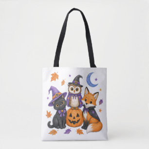 Bolsa Tote Animais Fofos de Halloween - Bruxa Gato Preto Coru