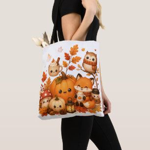 Bolsa Tote Animais Fofos de Outono Kawaii Raposa Coruja Abóbo