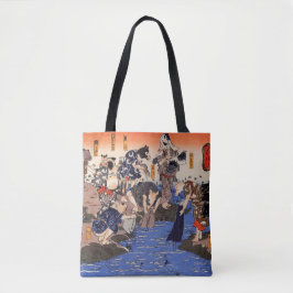 Bolsa Tote Animais Japoneses Lavando Roupas