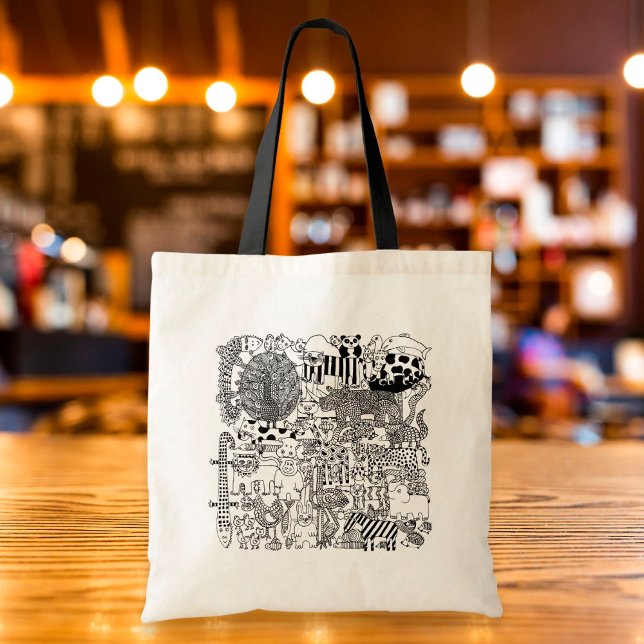Bolsa Tote Animais Selvagens Arte Preta e Branca Desenhada à  (Criador carregado)
