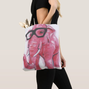 Bolsa Tote Animal  Elefante Rosa Em Óculos