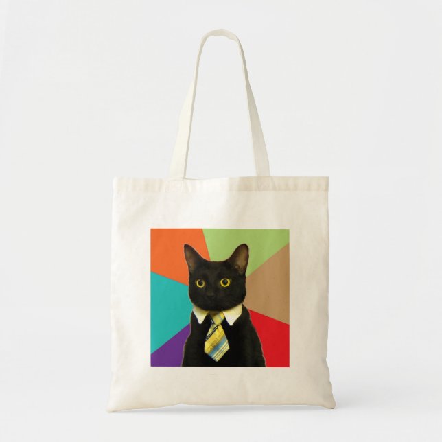 Bolsa Tote Animal Meme do conselho do gato do negócio (Frente)