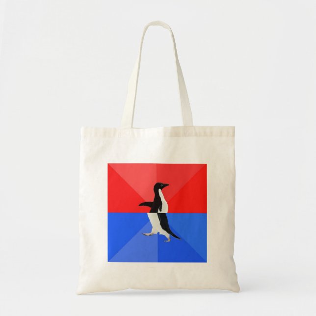 Bolsa Tote Animal social confuso Meme do conselho do pinguim (Frente)