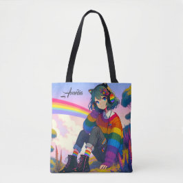 Bolsa Tote Anime Girl Rainbow Sweater Personalizado