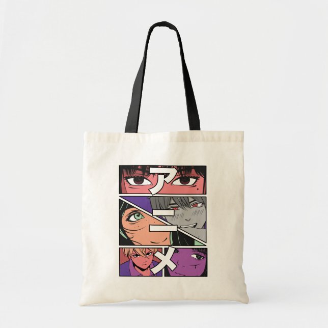 Bolsa Tote Anime Heroes e Japonês Kanji para Anime (Frente)