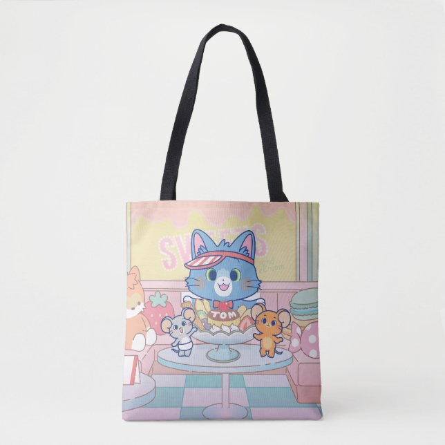 Bolsa Tote Anime Tom, Jerry e Tuffy Dessert Parlor (Frente)