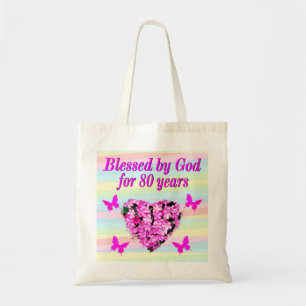 BOLSA TOTE ANIVERSÁRIO BONITO DE PINK FLORAL 80 BRILHANDO TO