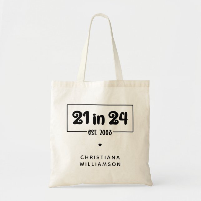Bolsa Tote Aniversário de 21 anos 21 personalizado em 24 de a (Frente)