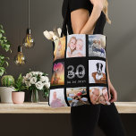 Bolsa Tote aniversário de 30 anos personalizado colagem de fo<br><div class="desc">Um presente único para a aniversário de 30 anos de uma mulher, celebrando sua vida com uma colagem de 8 fotos, fotos. Personalize e adicione seu nome, 30 anos e uma data. Um fundo preto chic. Cinzas e letras brancas e números. O nome é escrito com um moderno estilo escrito...</div>