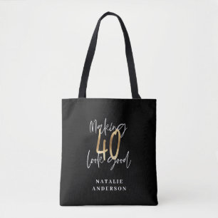 Bolsa Tote aniversário de 40 anos de ouro e preto de script 