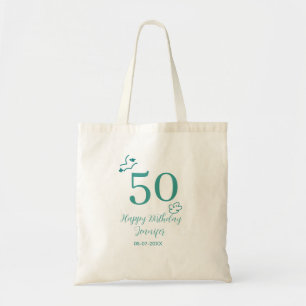 Bolsa Tote aniversário de 50 anos turquesa nome nuvens desenh