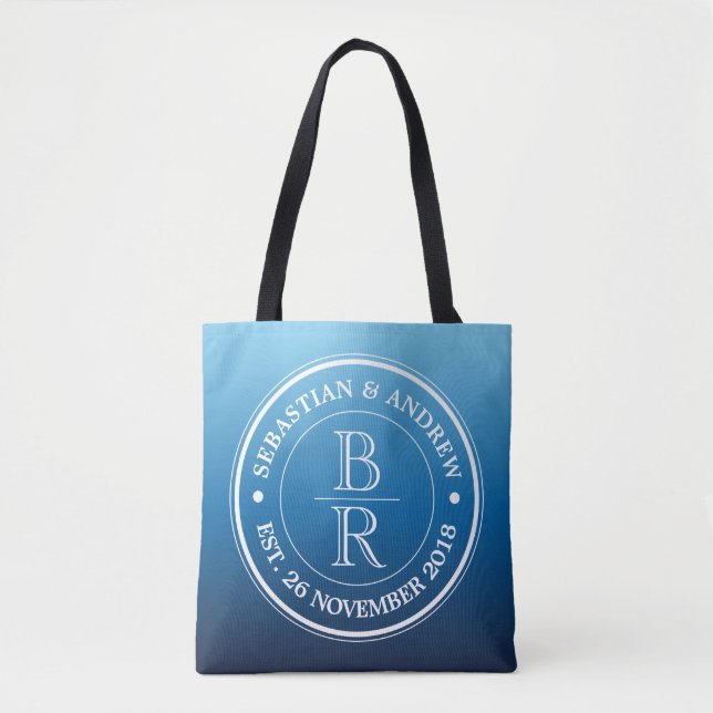 Bolsa Tote Aniversário de casamento alegre azul de Ombre do (Frente)