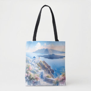 Bolsa Tote Aniversário de Casamento Azul Clássico de Santorin