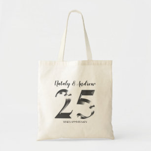 Bolsa Tote Aniversário de Casamento de 25 de Prata Metálica