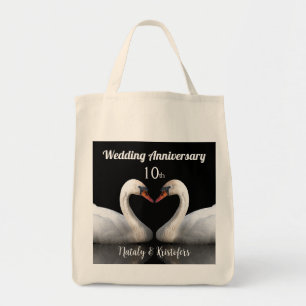 Bolsa Tote Aniversário de casamento dois cisnes Black