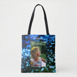 Bolsa Tote Aniversário de criança de fotos azul verde-brilhan