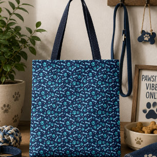 Bolsa Tote Aniversário de Impressões de Patas em Aquarela Azu