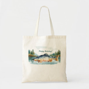 Bolsa Tote Aniversário de pesca temido com bolo