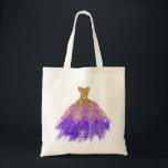 Bolsa Tote Aniversário do Vestido Glitter Dourado Glam Purple<br><div class="desc">Glam Purple Dourado Glitter Sparkle Nome do Script de Vestido Birthday Tote Bag</div>
