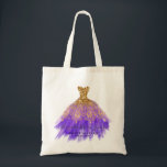 Bolsa Tote Aniversário do Vestido Glitter Dourado Glam Purple<br><div class="desc">Glam Purple Dourado Glitter Sparkle Nome do Script de Vestido Birthday Tote Bag</div>