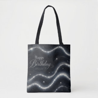 Bolsa Tote Aniversário Elegante Preto Prata Diamante Ondas
