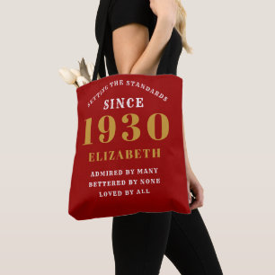 Bolsa Tote Aniversário Personalizado 1930 Nome Elegante Verm