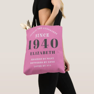 Bolsa Tote Aniversário Personalizado 1940 Nome Cinza Rosa Gir