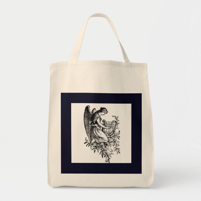 Bolsa Tote Anjo Com Harpa E Flora (Frente)