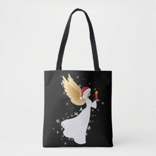 Bolsa Tote Anjo de Natal Elegante com Asas Douradas & Papai N