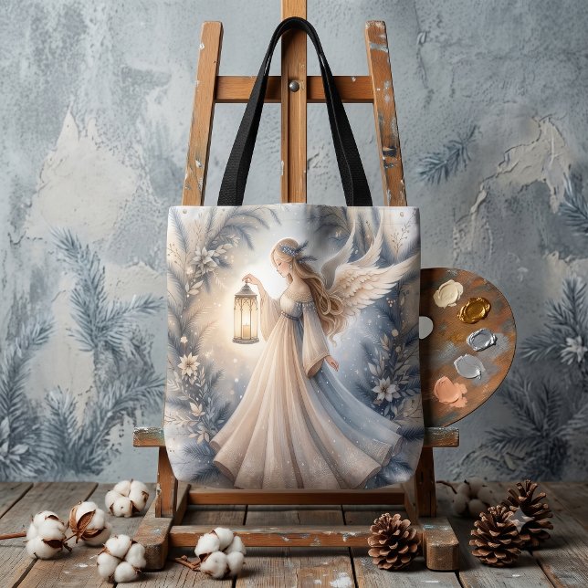 Bolsa Tote Anjo Lanterna Celestial de Inverno da Paz (Celestial Winter Angel Lantern of Peace Tote Bag)