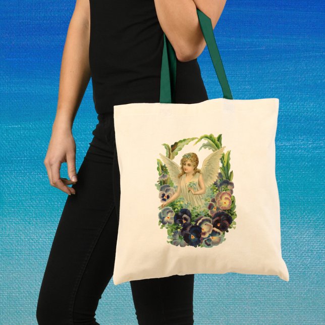 Bolsa Tote Anjo Páscoa vitoriano com Flores Pansy Roxas (Criador carregado)