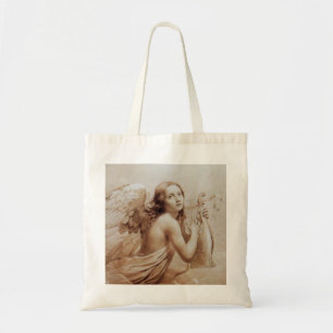 Bolsa Tote ANJO que JOGA LYRA SOBRE o marrom das NUVENS