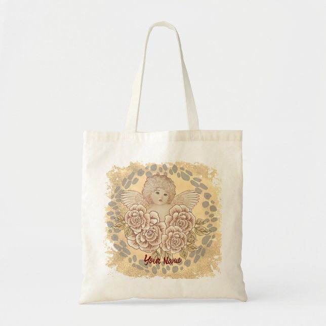 Bolsa Tote Anjo Querubim de Rosas Vintage  (Frente)