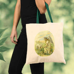 Bolsa Tote Anjo Religioso da Páscoa Vitoriana Vintage com Cor
