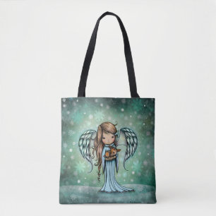 Bolsa Tote Anjo segurando arte ilustrada de cervo