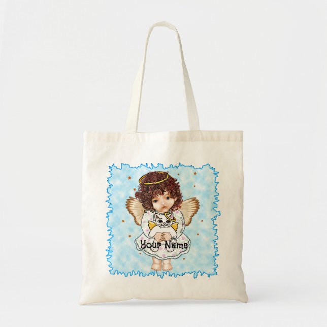 Bolsa Tote Anjo Segurando Gato (Frente)
