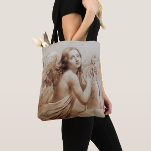 Bolsa Tote ANJO TOCANDO LIRA SOBRE AS NUVENS Marrom Sépia