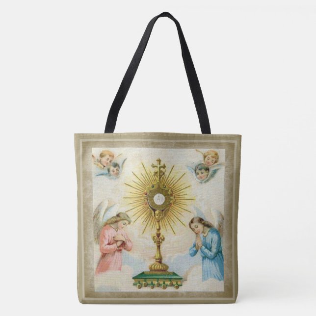 Bolsa Tote Anjos de Fatima que Praying o Monstrance do (Frente)